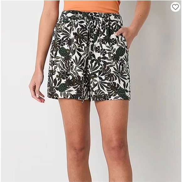 a.n.a Women’s Joelle Floral Mid-Rise 3 1/2" Pull-On Linen Blend Tie Belt Short M - Picture 1 of 7